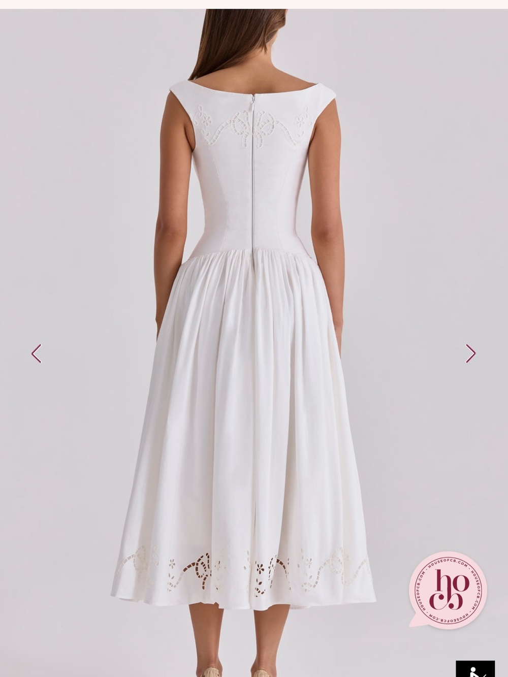 House of CB Lauren White Cotton Broderie Anglaise Boat Neck Maxi Dress - Picture 4 of 10